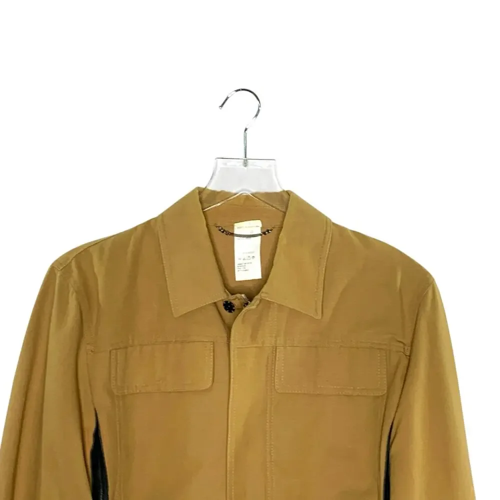 Dolce Gabbana M Vintage Womens Cotton Leather Detail Cropped Jacket Khaki - Picture 4 of 8